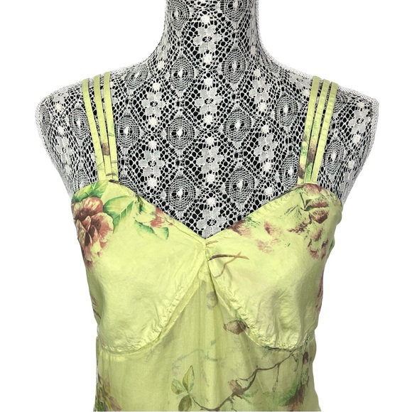 Rangoon chartreuse silk slip dress asymmetrical hem - Picture 2 of 16